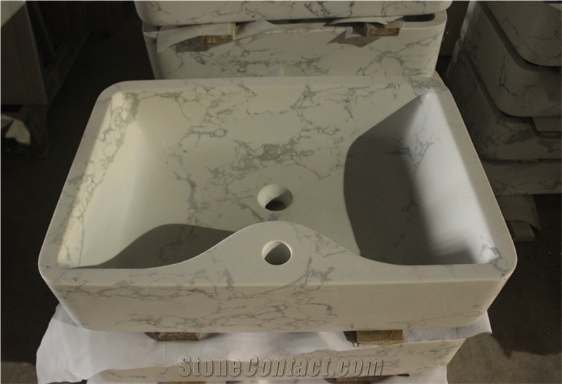 Arabescato White Artificial Marble Bathroom Basin